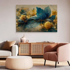 Obraz Niebiesko-Złote Kwiaty W Stylu Glamour 30x20cm