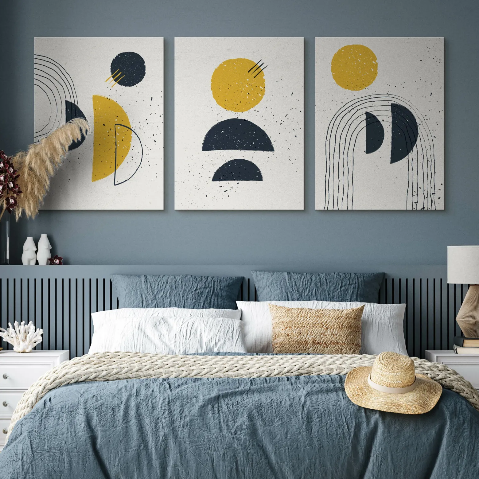 OBRAZY SET ABSTRAKCJA FIGURY GEOMETRYCZNE STYL BOHO 90x40cm