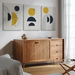 OBRAZY SET ABSTRAKCJA FIGURY GEOMETRYCZNE STYL BOHO 90x40cm