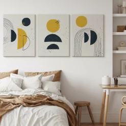 OBRAZY SET ABSTRAKCJA FIGURY GEOMETRYCZNE STYL BOHO 90x40cm