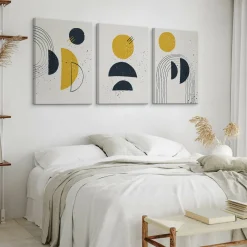 OBRAZY SET ABSTRAKCJA FIGURY GEOMETRYCZNE STYL BOHO 90x40cm