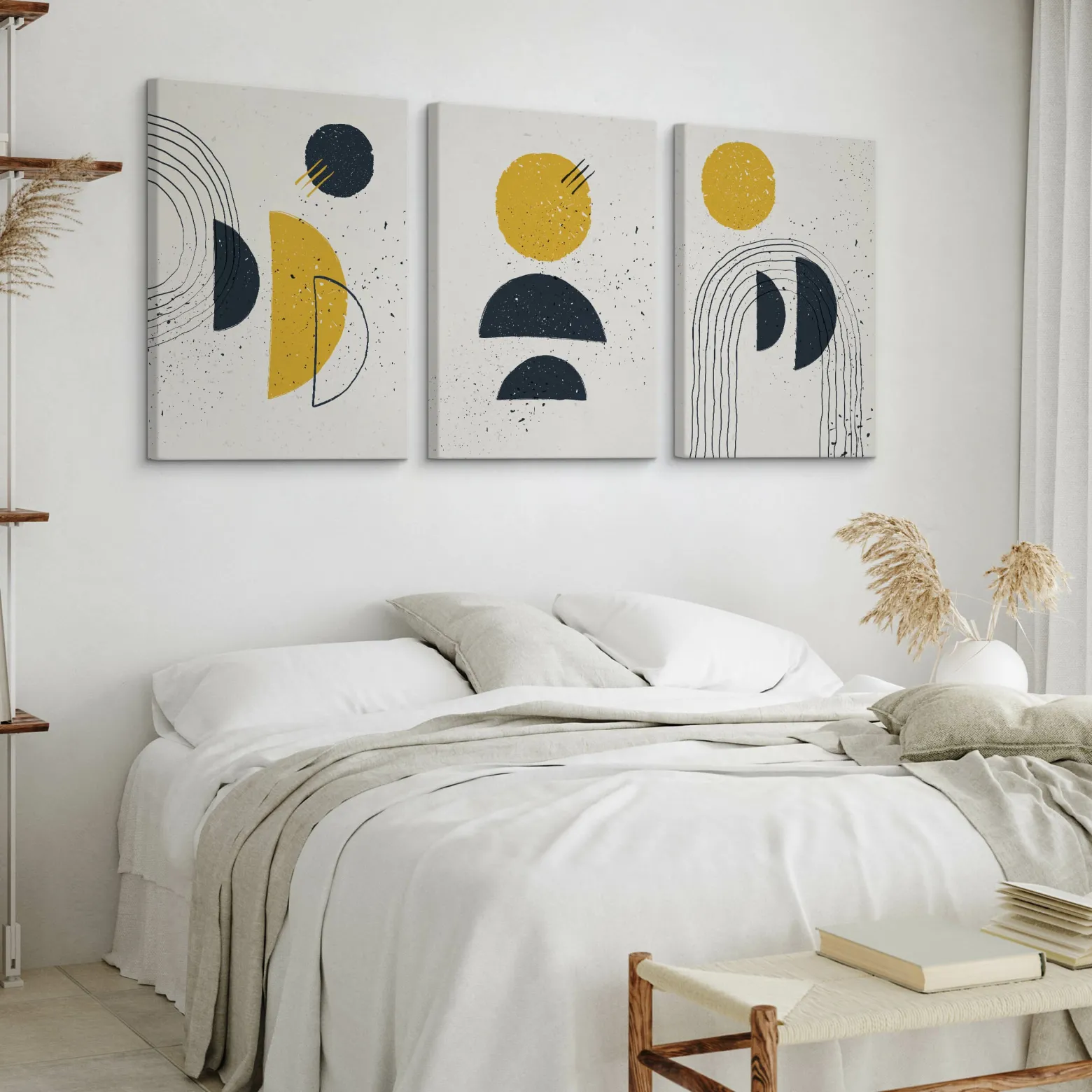 OBRAZY SET ABSTRAKCJA FIGURY GEOMETRYCZNE STYL BOHO 90x40cm