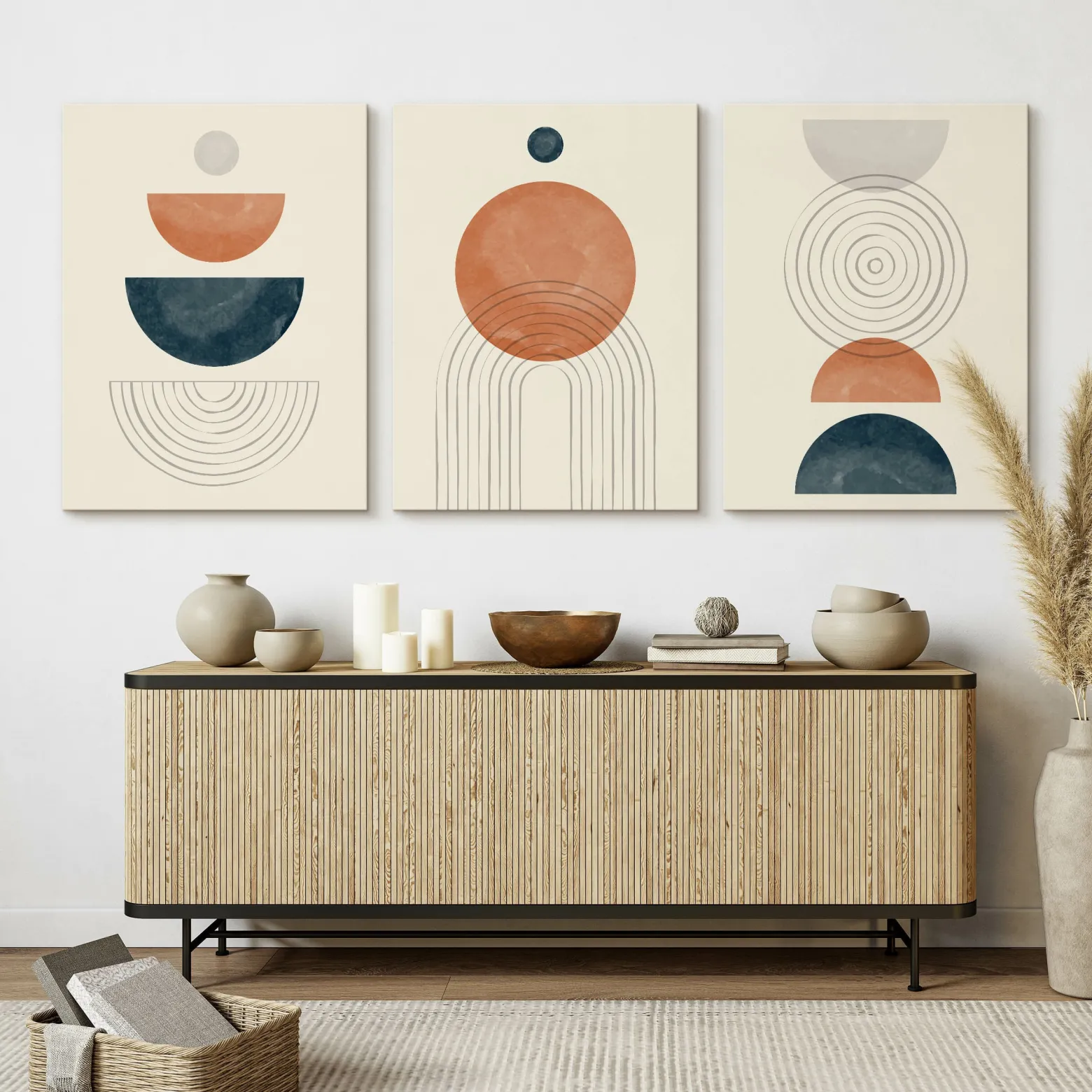 OBRAZY SET FIGURY GEOMETRYCZNE STYL BOHO MINIMALIZM 90x40cm