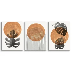 OBRAZY SET LIŚCIE MONSTERY AKWARELE STYL BOHO 90x40cm