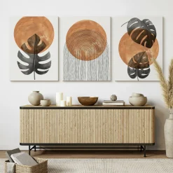 OBRAZY SET LIŚCIE MONSTERY AKWARELE STYL BOHO 90x40cm