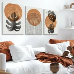 OBRAZY SET LIŚCIE MONSTERY AKWARELE STYL BOHO 90x40cm