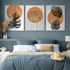 OBRAZY SET LIŚCIE MONSTERY AKWARELE STYL BOHO 90x40cm