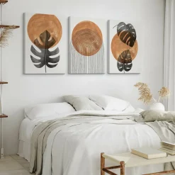 OBRAZY SET LIŚCIE MONSTERY AKWARELE STYL BOHO 90x40cm