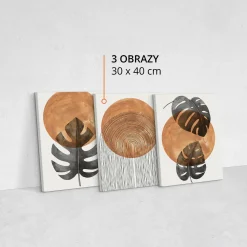 OBRAZY SET LIŚCIE MONSTERY AKWARELE STYL BOHO 90x40cm