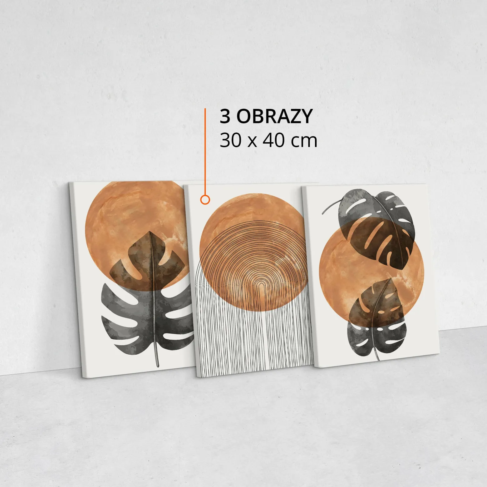 OBRAZY SET LIŚCIE MONSTERY AKWARELE STYL BOHO 90x40cm
