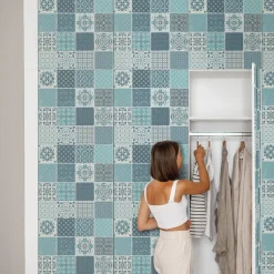 Okleina na meble Niebieskie kafle 50x100 Folia samoprzylepna DIY