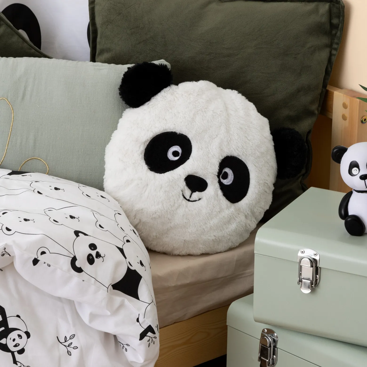 Okrągła poduszka PANDA z uszami, Ø 27 cm