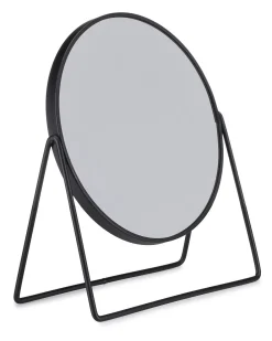 Okrągłe lusterko kosmetyczne na stojaku metalowe czarne dwustronne 17 cm