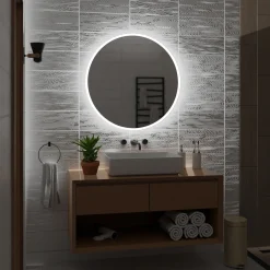 Okrągłe Lustro Łazienkowe Led Delhi Z Zimnym Podświetleniem Led - 50Cm