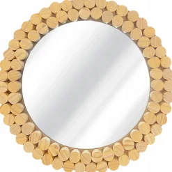 Okrągłe Lustro Boho Drewno Ścienne 36Cm Naturalne 8306