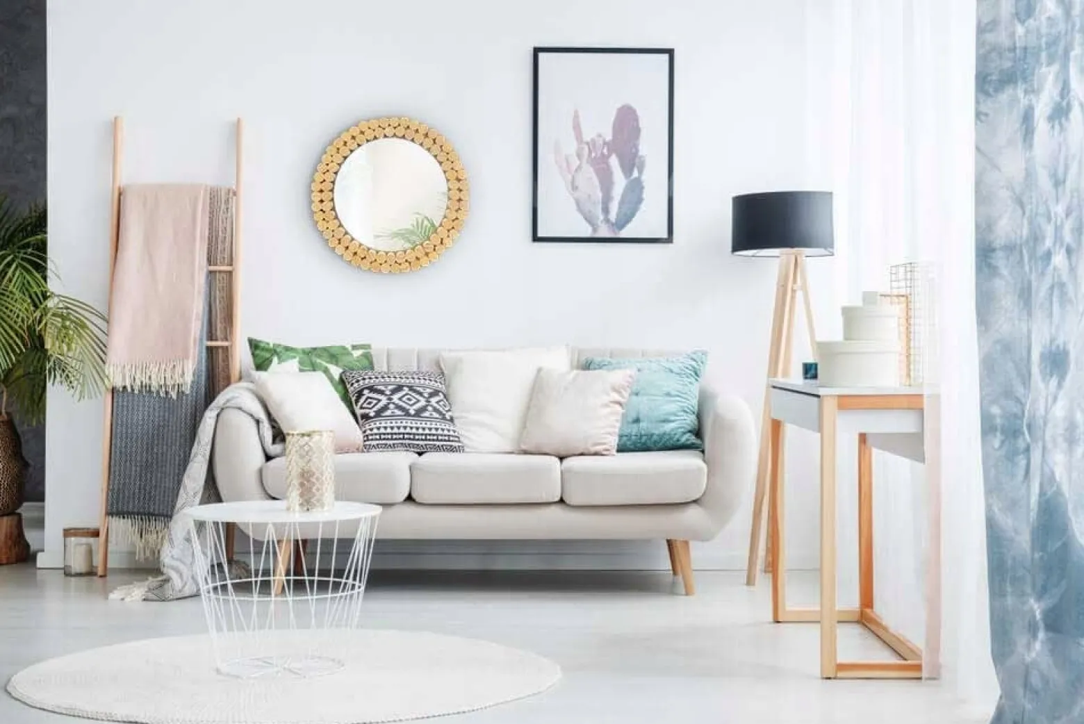 Okrągłe Lustro Boho Drewno Ścienne 36Cm Naturalne 8306