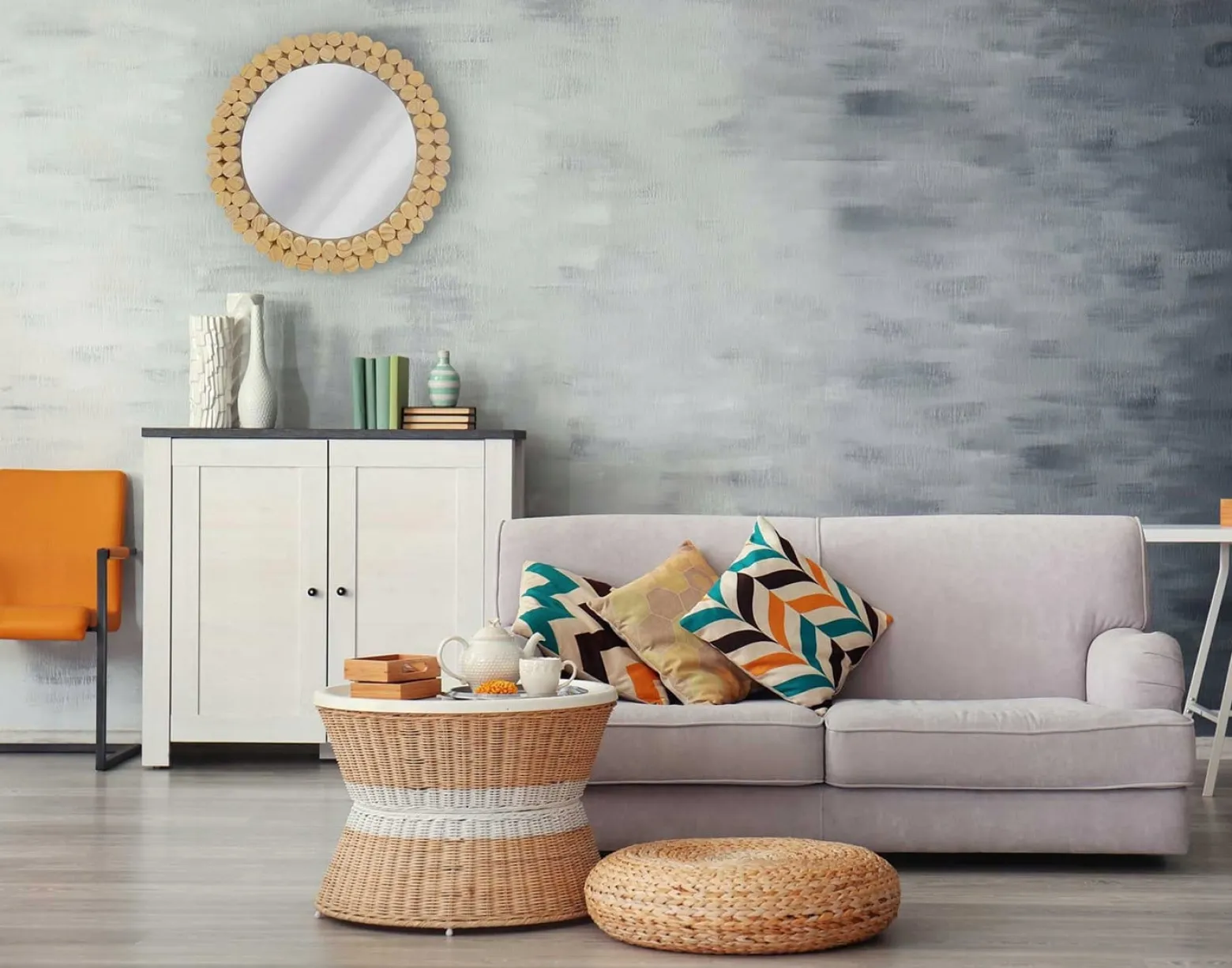 Okrągłe Lustro Boho Drewno Ścienne 36Cm Naturalne 8306