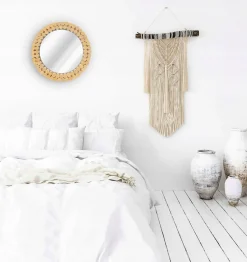 Okrągłe Lustro Boho Drewno Ścienne 36Cm Naturalne 8306