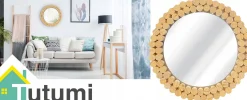 Okrągłe Lustro Boho Drewno Ścienne 36Cm Naturalne 8306