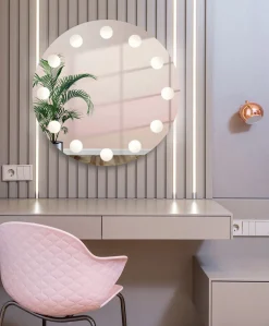 Okrągłe lustro do toaletki z podświetleniem LED - HOLLYWOOD
