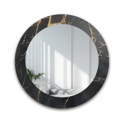 Okrągłe lustro na czarno złotym marmurze - MARBLE NOELLE