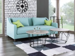 Okrągły Stoliczek Kawowy Z Drutu Loft 75x75x43 Czarny+Blat Dąb Sonoma