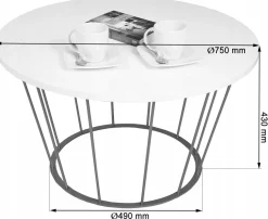 Okrągły Stoliczek Kawowy Z Drutu Loft 75x75x43 Czarny+Blat Dąb Sonoma