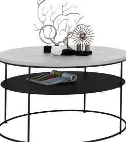 Okrągły Stolik Kawowy z Półką Salon Loft Metal 75x75x43 Czarny+Beton Jasny