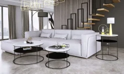 Okrągły Stolik Kawowy z Półką Salon Loft Metal 75x75x43 Czarny+Beton Jasny