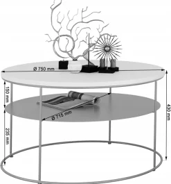 Okrągły Stolik Kawowy z Półką Salon Loft Metal 75x75x43 Czarny+Beton Jasny