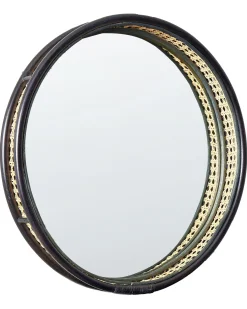 Ozdobne lustro ścienne rattanowe 60 cm czarne