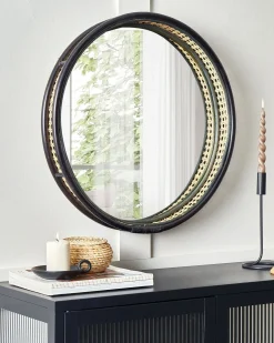 Ozdobne lustro ścienne rattanowe 60 cm czarne