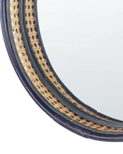 Ozdobne lustro ścienne rattanowe 60 cm czarne