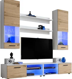 Pan Igiełka - Zestaw Mebli Komplet - Meblościanka RTV z Witrynami LED RGB