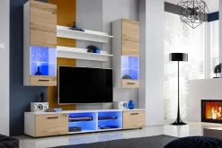 Pan Igiełka - Zestaw Mebli Komplet - Meblościanka RTV z Witrynami LED RGB