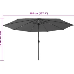 Parasol Ogrodowy Antracytowy Składany Na Słupku z Oświetleniem 400 cm