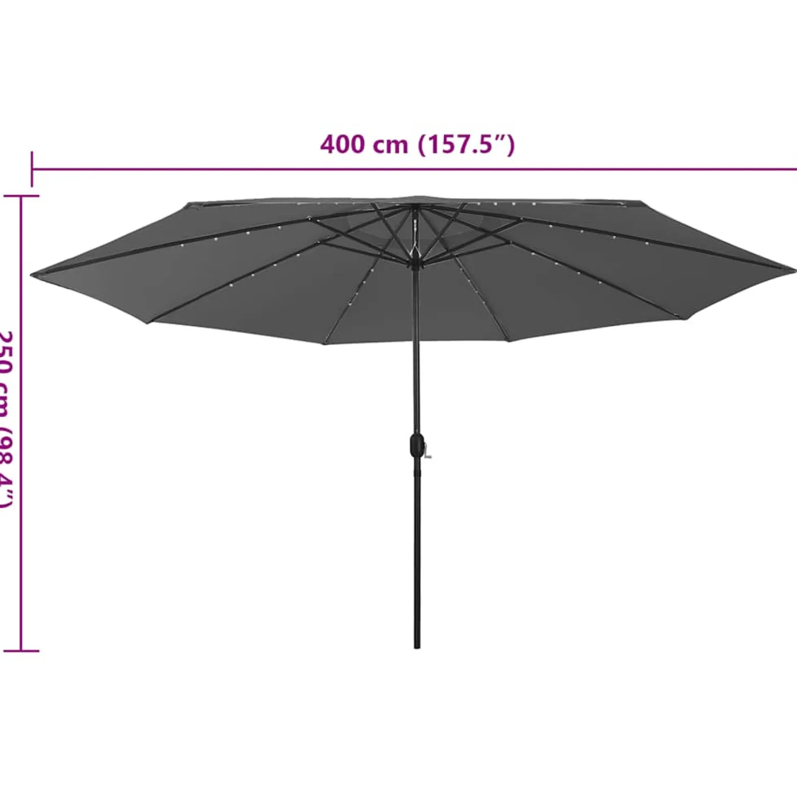 Parasol Ogrodowy Antracytowy Składany Na Słupku z Oświetleniem 400 cm