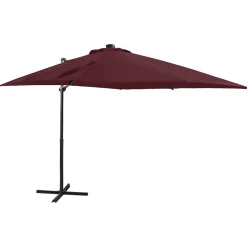 Parasol Ogrodowy Bordowy Wiszący z Podstawą i Oświetleniem 250 cm