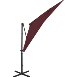 Parasol Ogrodowy Bordowy Wiszący z Podstawą i Oświetleniem 250 cm