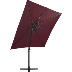 Parasol Ogrodowy Bordowy Wiszący z Podstawą i Oświetleniem 250 cm