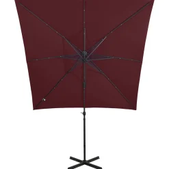 Parasol Ogrodowy Bordowy Wiszący z Podstawą i Oświetleniem 250 cm