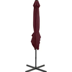 Parasol Ogrodowy Bordowy Wiszący z Podstawą i Oświetleniem 250 cm