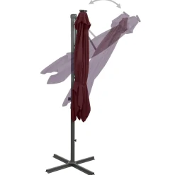 Parasol Ogrodowy Bordowy Wiszący z Podstawą i Oświetleniem 250 cm