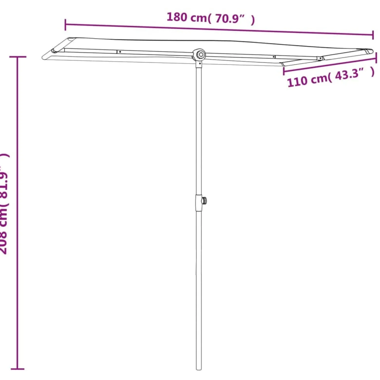 Parasol ogrodowy Czarny 180 x 110 cm vidaXL
