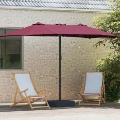 Parasol Ogrodowy Czerwony z Podstawą Składany Na Taras Balkon Ogród