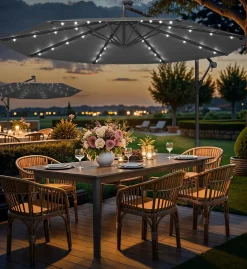 Parasol ogrodowy 3 m szary z LED solarnymi UPF 50+ owalny 300x260 cm
