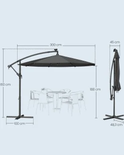 Parasol ogrodowy 3 m szary z LED solarnymi UPF 50+ owalny 300x260 cm