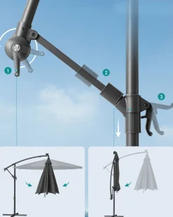 Parasol ogrodowy 3 m szary z LED solarnymi UPF 50+ owalny 300x260 cm