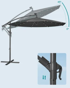 Parasol ogrodowy 3 m szary z LED solarnymi UPF 50+ owalny 300x260 cm