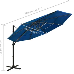 Parasol Ogrodowy Niebieski z Podstawą Składany Na Taras Balkon Ogród 3x3 m